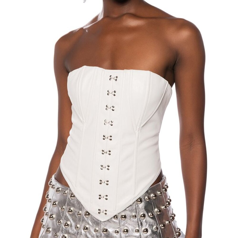 Callie Lives Miz Goth Life: Structured Black Faux Hook & Eye Corset Top Medium
